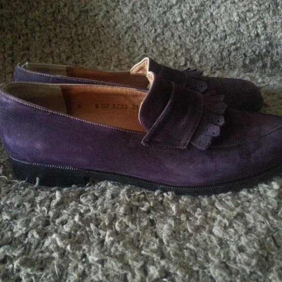 ROBERT CLERGERIE-Deep Violet Purple Nubuck Kiltie Loafers-Size 6-Excellent - Picture 4 of 7